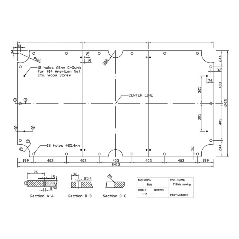 Płyta łupek brazylijski pool bilard 8ft 3-cz 25mm