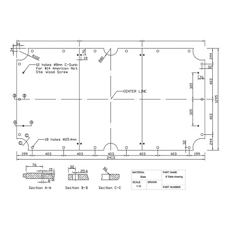 Płyta łupek brazylijski pool bilard 8ft 3-cz 25mm