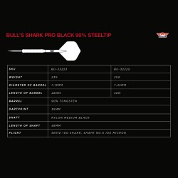 Rzutki lotki dart Bull's Shark Black 90% Steeltip