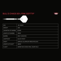 Rzutki lotki dart Bull's Chaos Pink 90% softip 20g